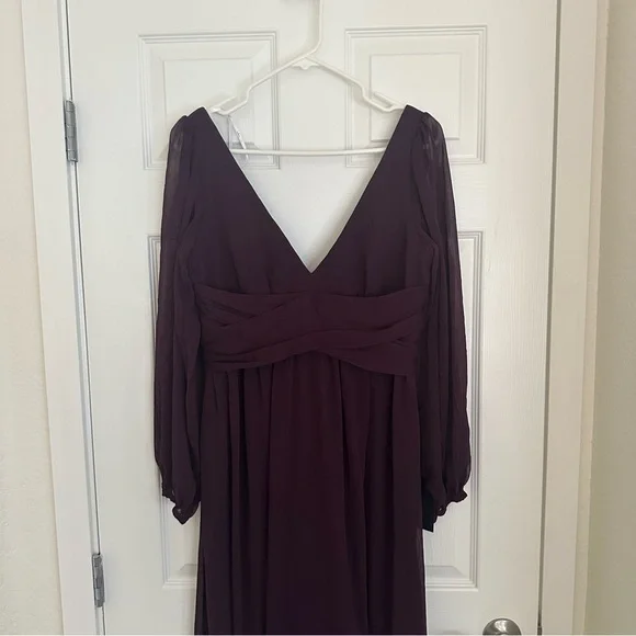 Lulu's Deep V-Neck Plum Long Sleeve Dress - Picture 4 of 7